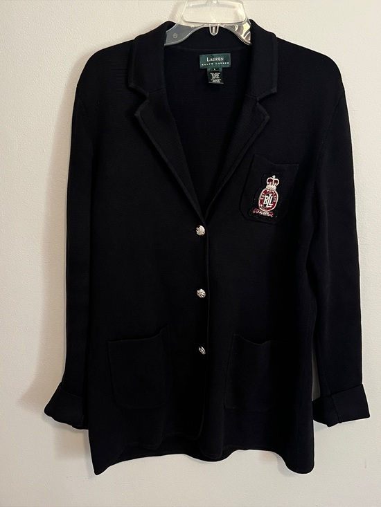 Lauren Ralph Lauren Jackets & Blazers - Lauren Ralph Lauren 100% Cotton Classic Crest Blazer Cardigan w Pockets Black